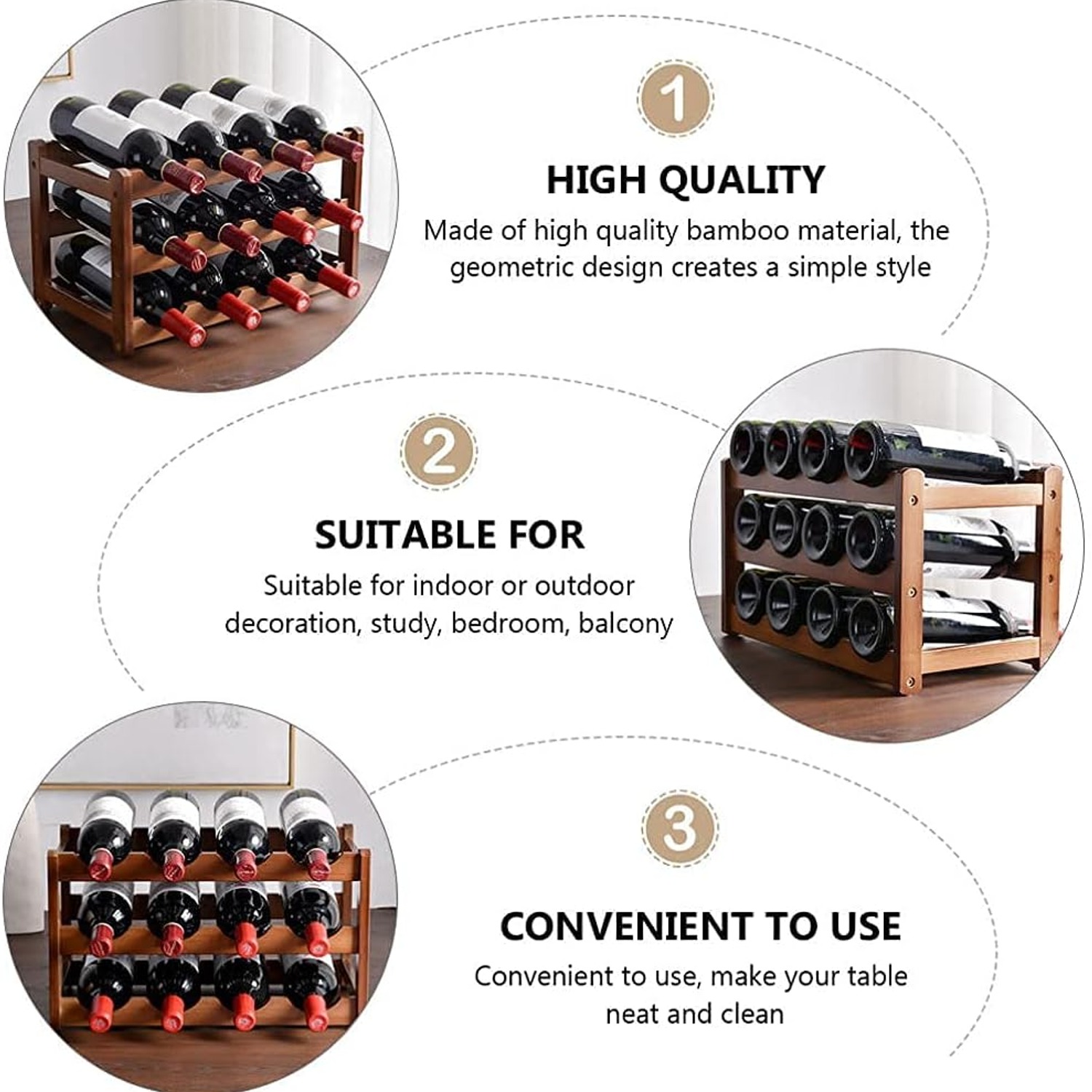 Bamboo 12-Bottle 3-Tier Countertop Wine Rack