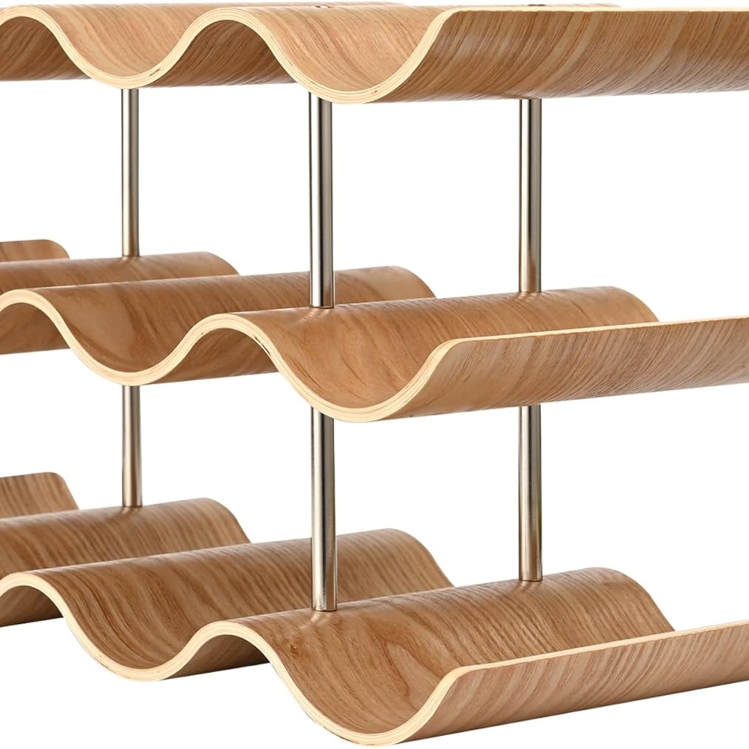 Wavy Wooden Wine Rack 12 Bottle Countertop Organiser
