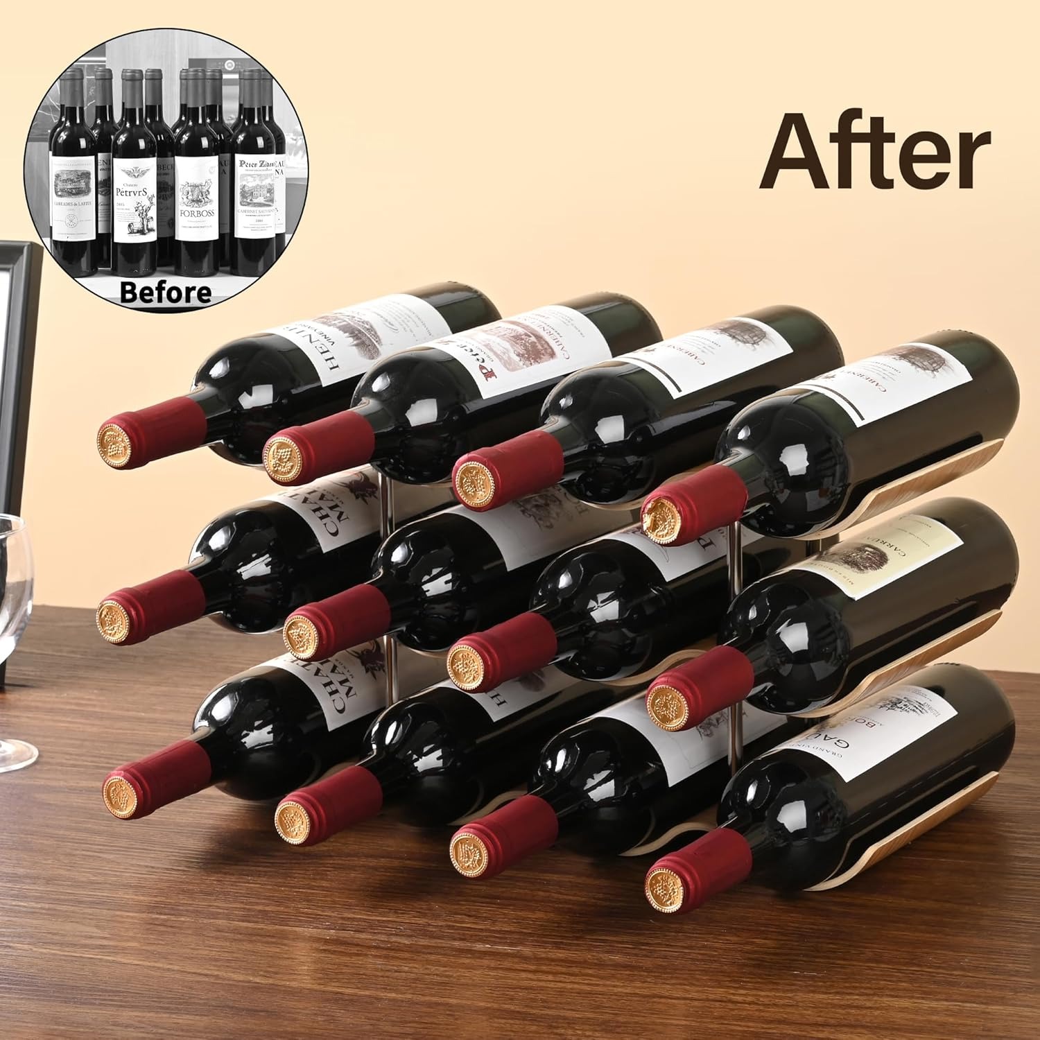 Wavy Wooden Wine Rack 12 Bottle Countertop Organiser: image 2