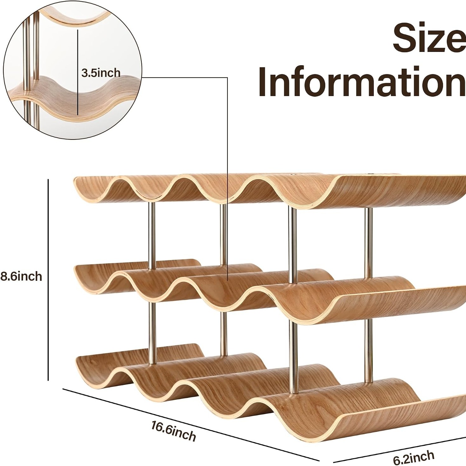Wavy Wooden Wine Rack 12 Bottle Countertop Organiser: image 4