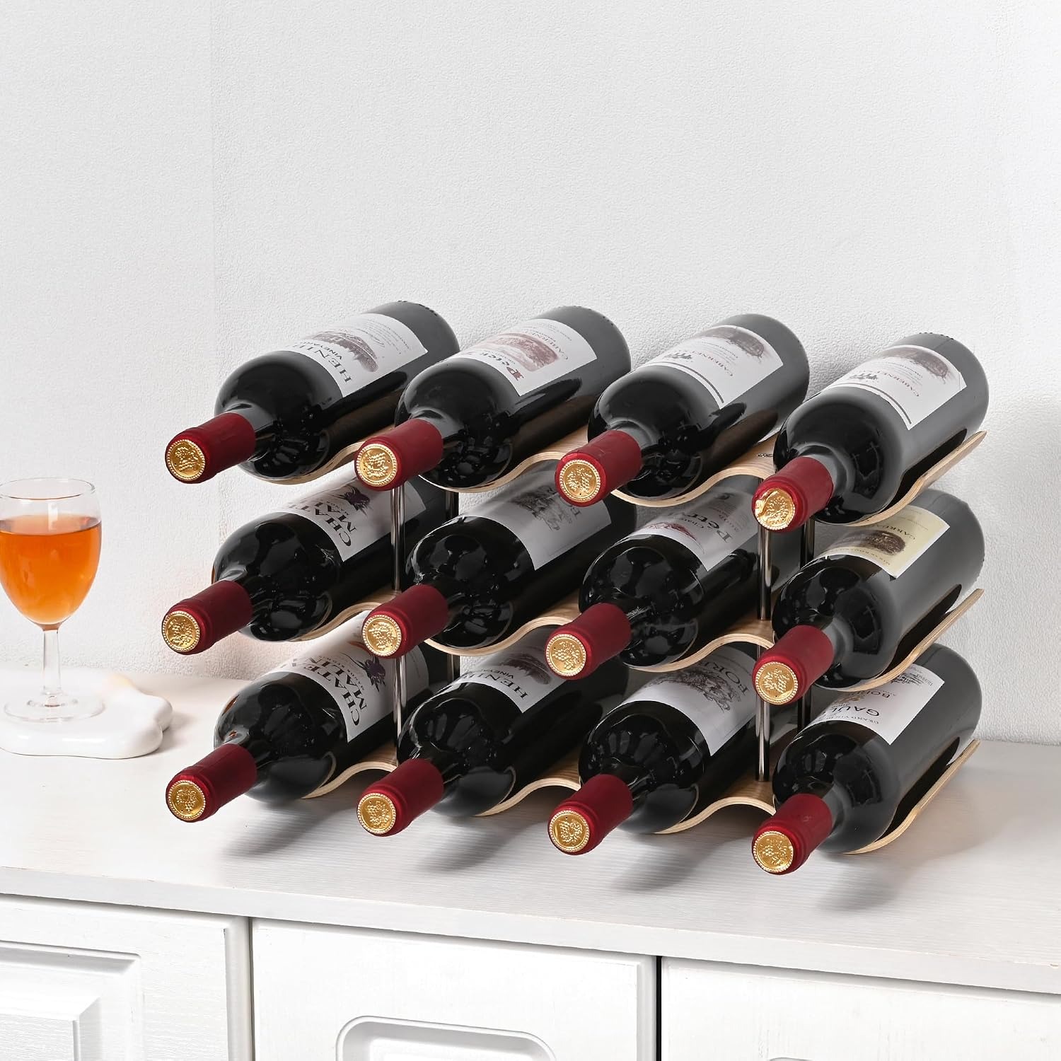 Wavy Wooden Wine Rack 12 Bottle Countertop Organiser: image 5