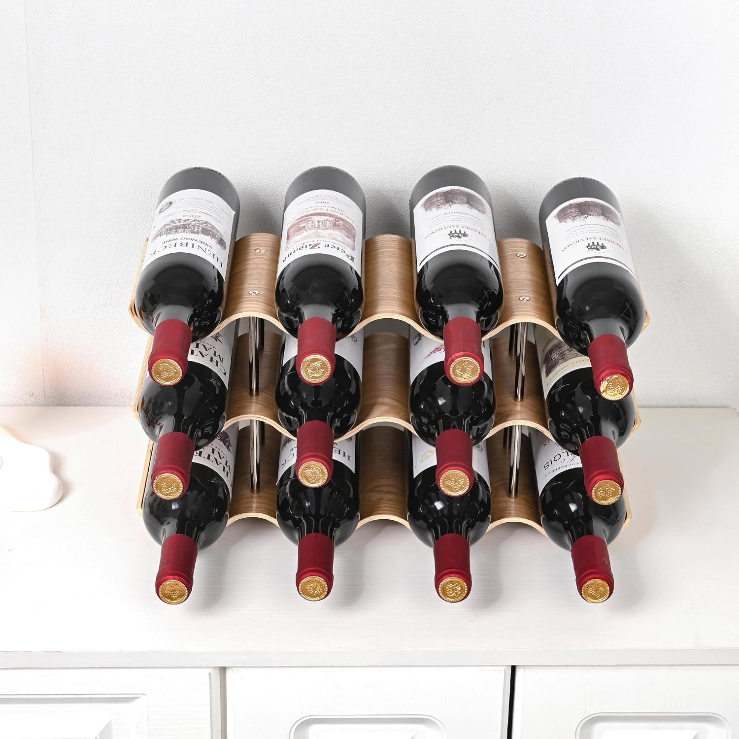 Wavy Wooden Wine Rack 12 Bottle Countertop Organiser: image 6