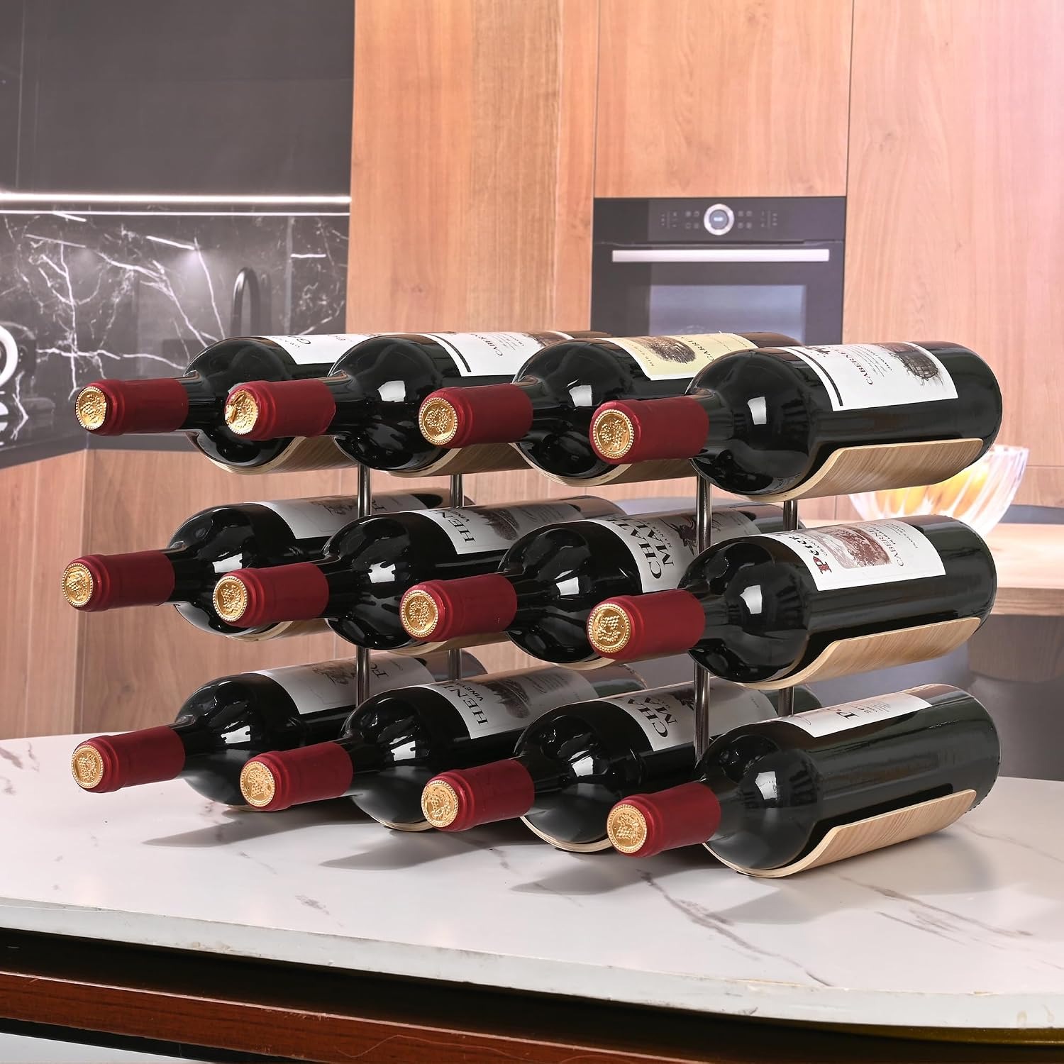 Wavy Wooden Wine Rack 12 Bottle Countertop Organiser: image 7