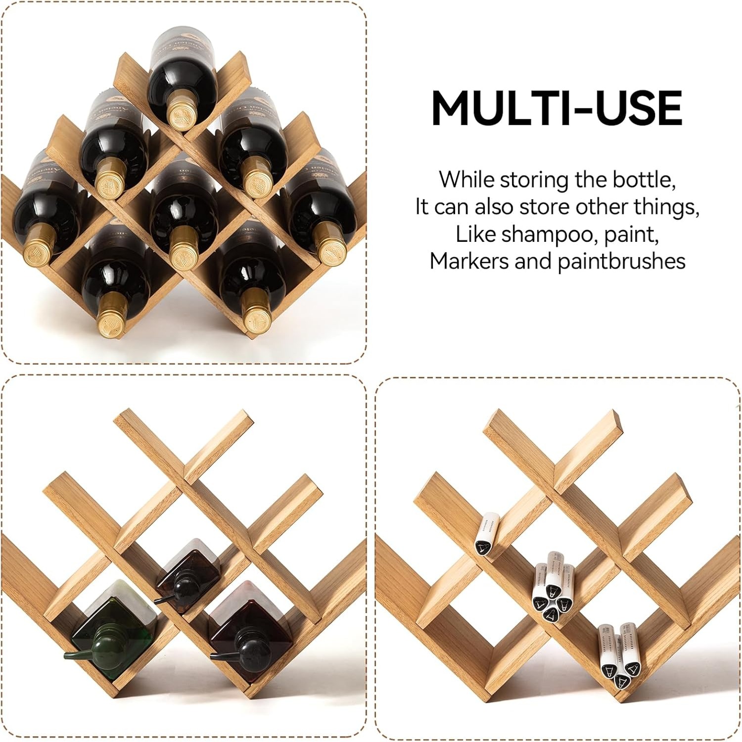 3-Tier Wooden Wine Rack (8 Bottle, Countertop): image 3