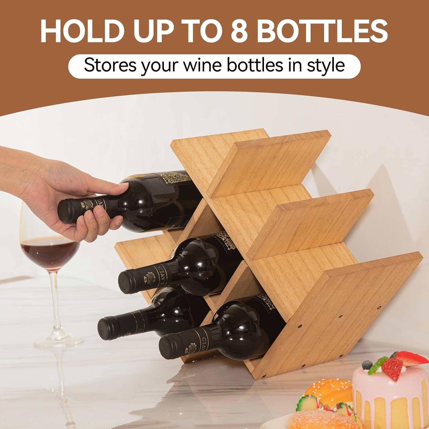 3-Tier Wooden Wine Rack (8 Bottle, Countertop): image 4