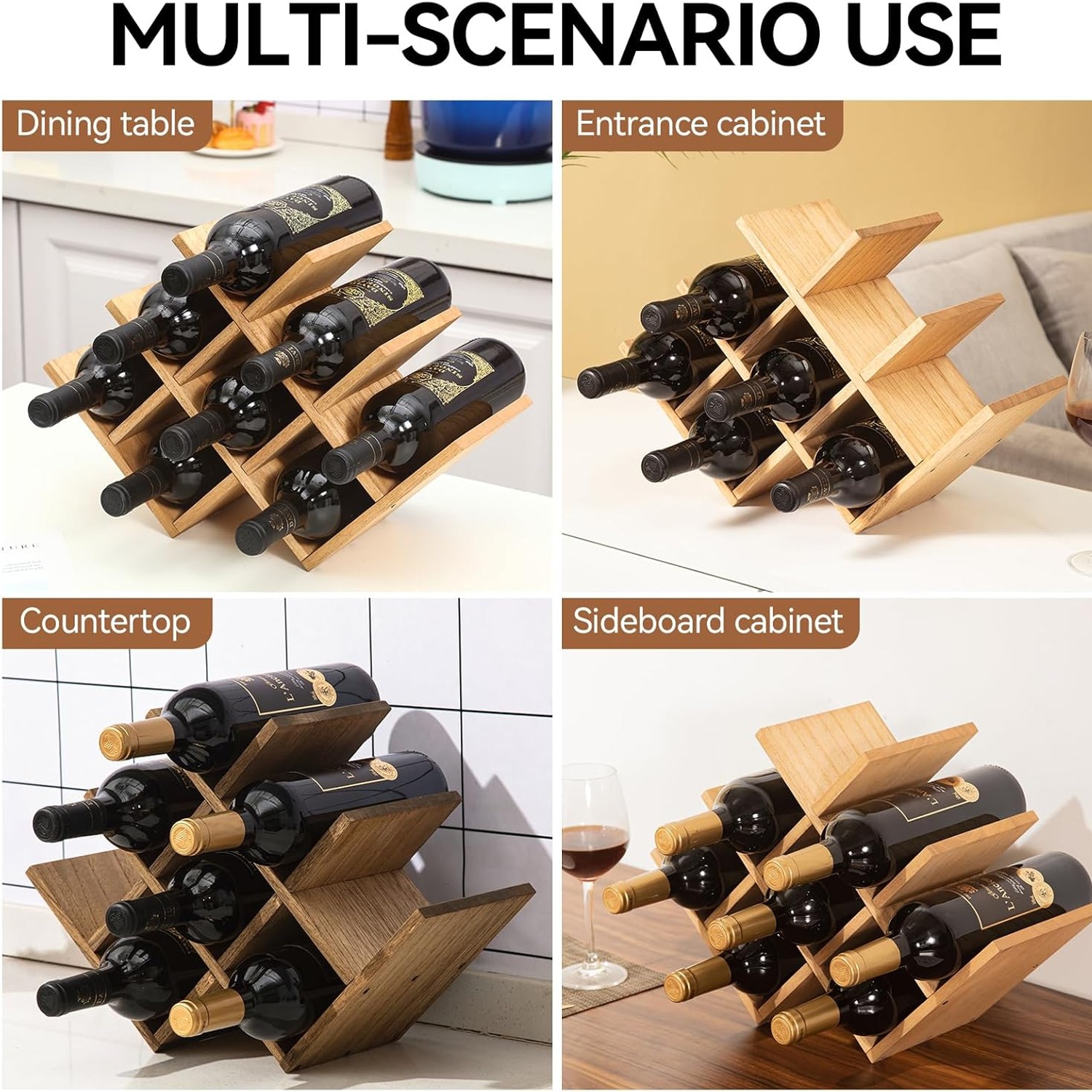 3-Tier Wooden Wine Rack (8 Bottle, Countertop): image 6