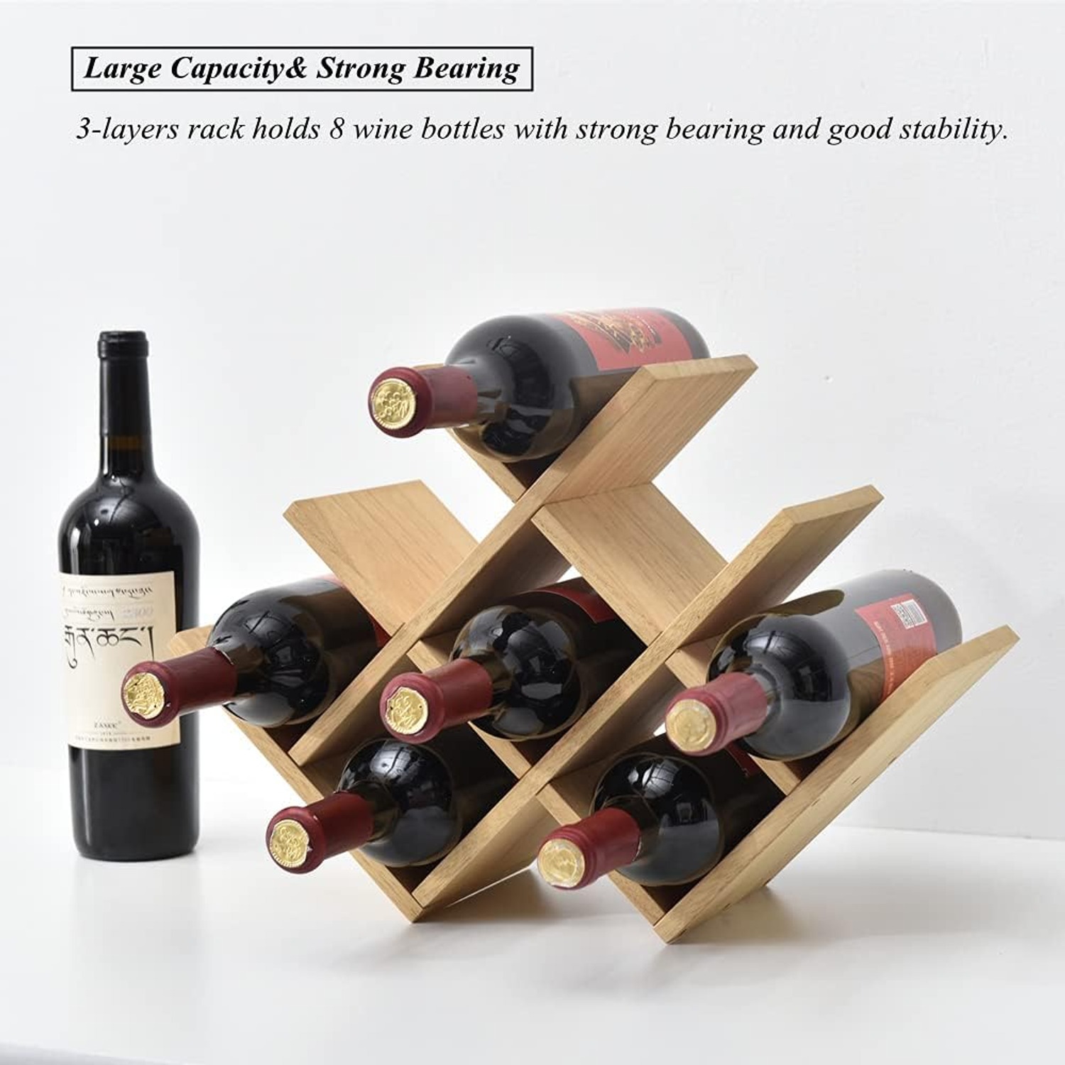 3-Tier Wooden Wine Rack (8 Bottle, Countertop): image 9