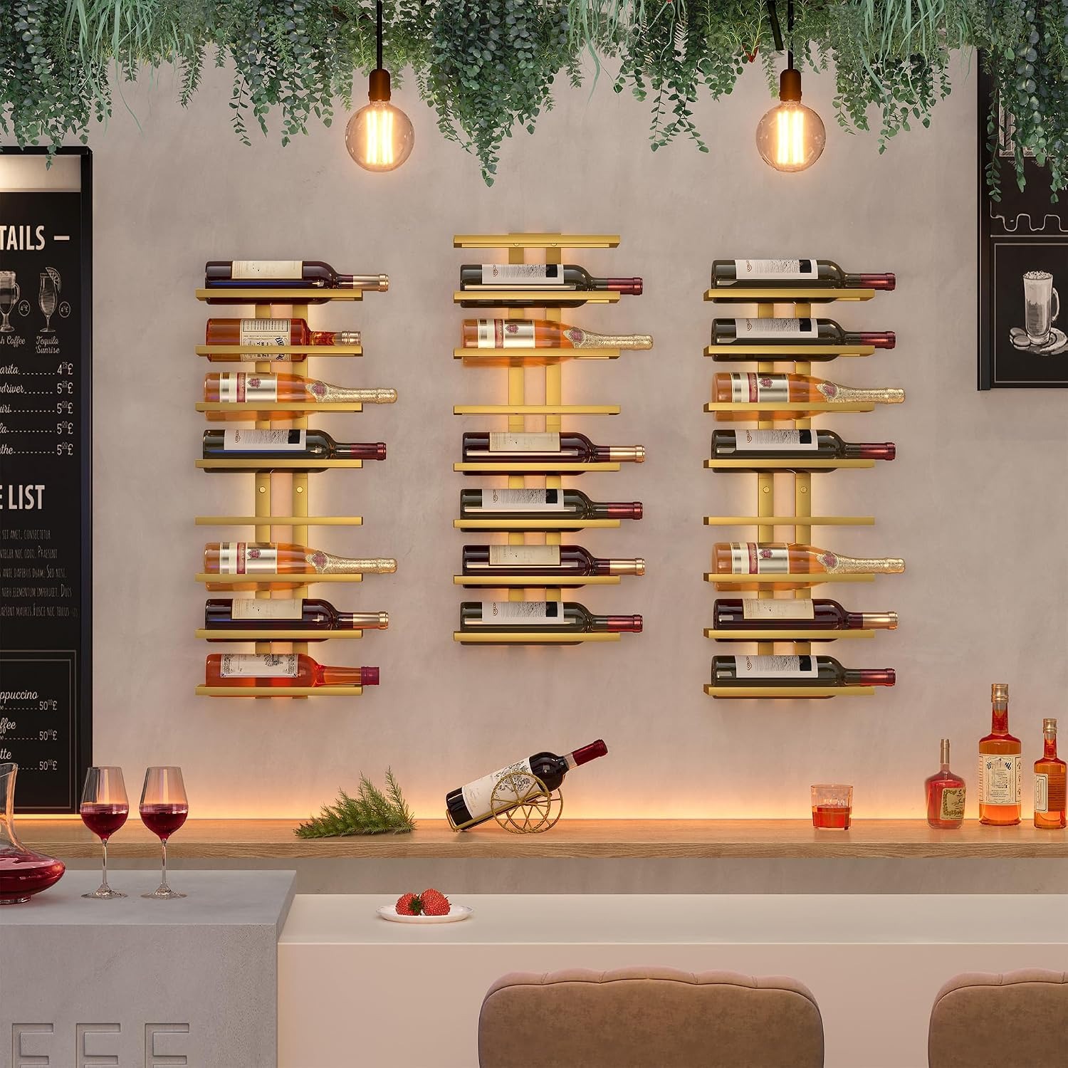 16 Bottle Wall Wine Rack Set, 2 Pack 8 Tier Metal Wine Racks