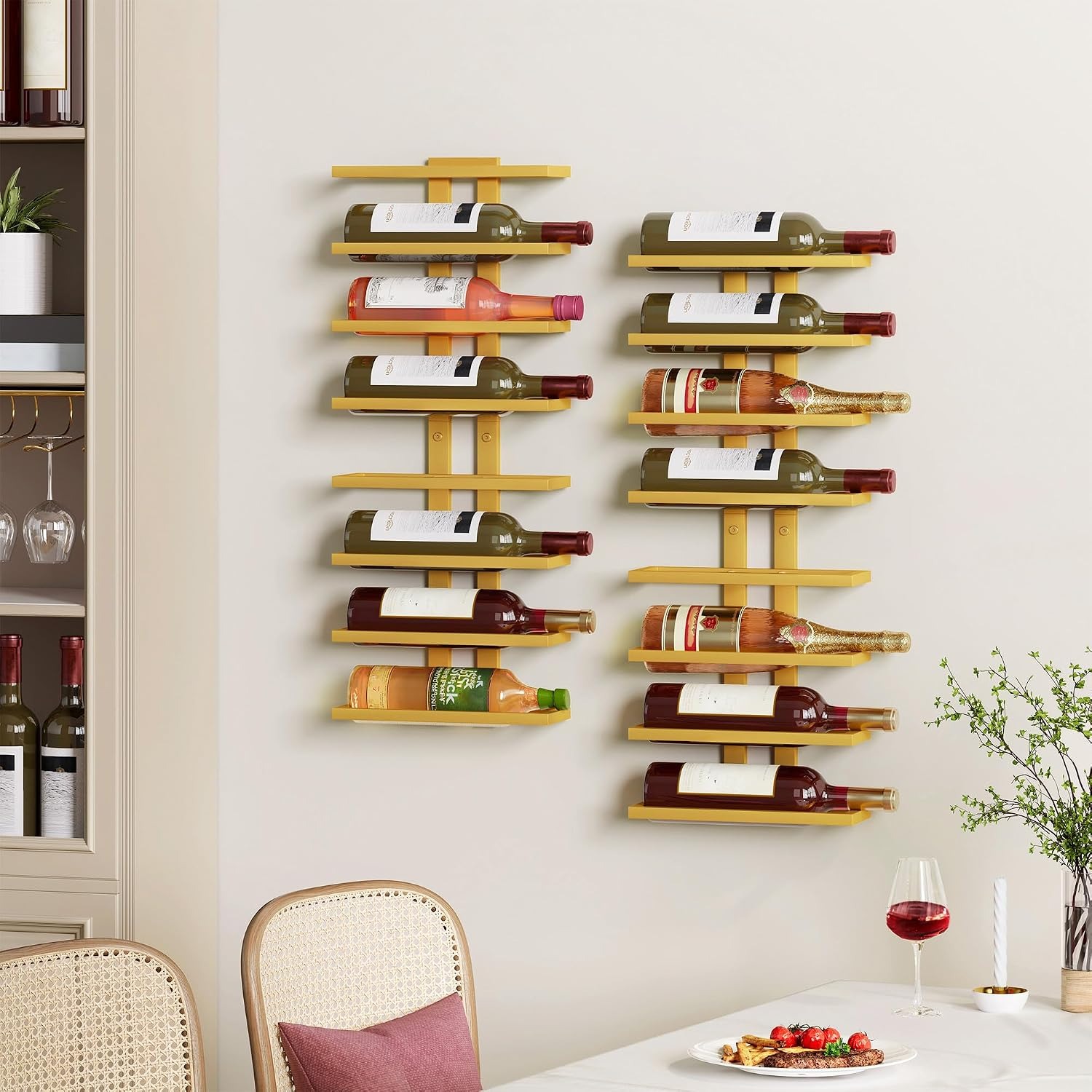 16 Bottle Wall Wine Rack Set, 2 Pack 8 Tier Metal Wine Racks