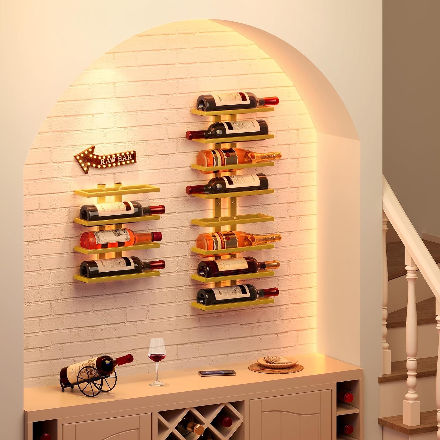 16 Bottle Wall Wine Rack Set, 2 Pack 8 Tier Metal Wine Racks